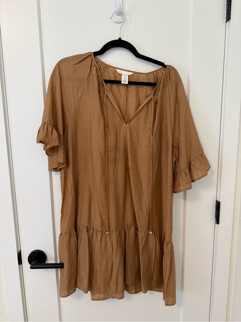 H&M Camel/Tan Ruffle-Sleeve Mini Dress